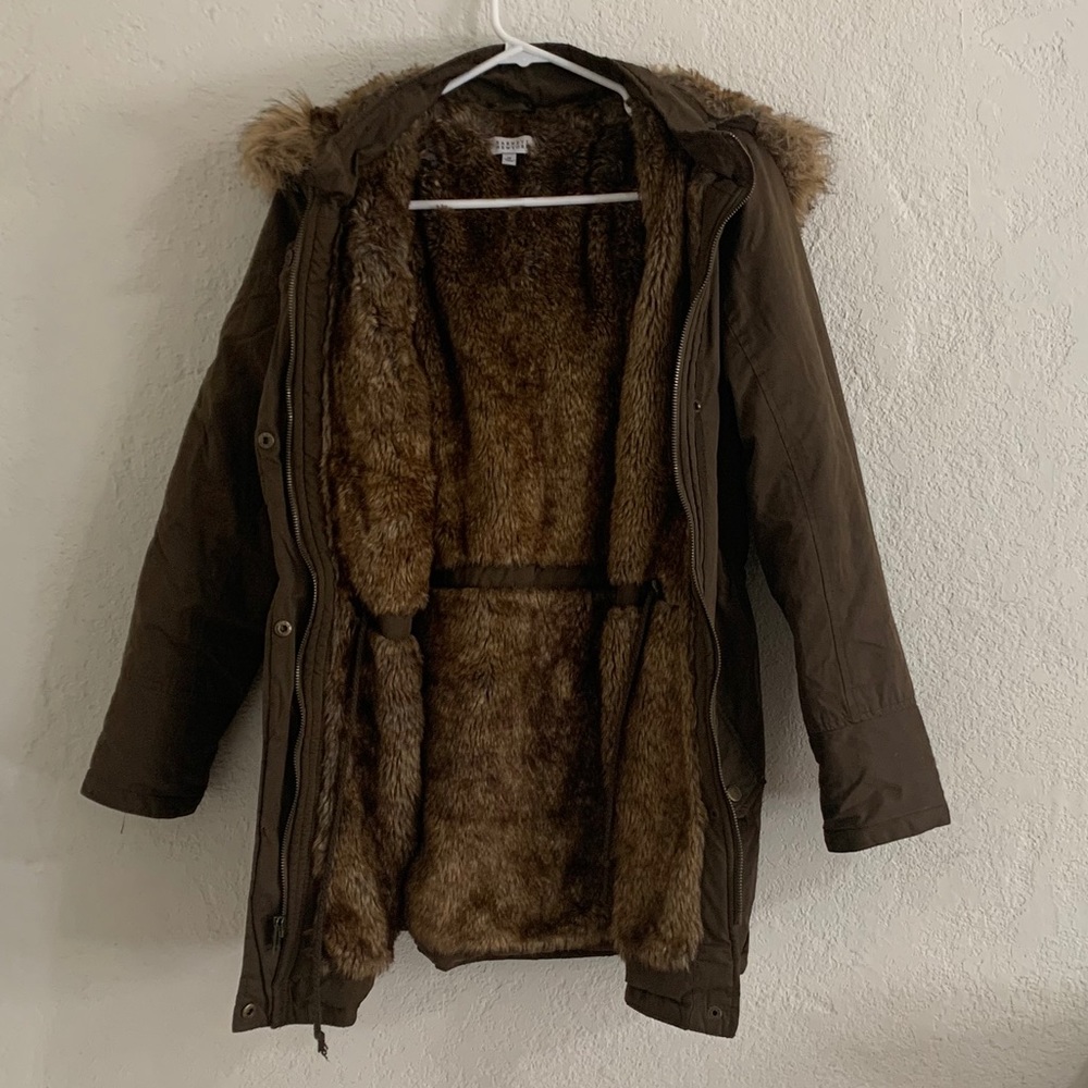 Barneys New York faux fur lined canvas parka